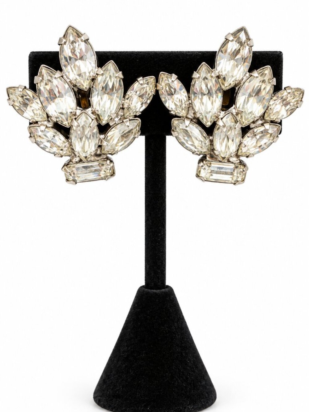Vintage Rhinestone Screw Back Earrings Prong Set Silver Tone 1"